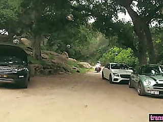 shemale makes teen suck her cock and fucks her outdoor