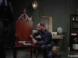 domme shemale gets deep throat blowjob