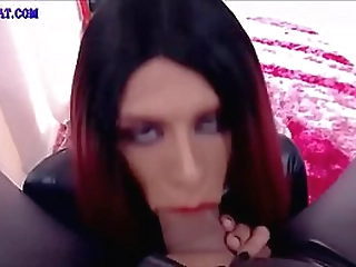 incredibly hot pov blowjob from brunette tranny - ts-chat.com