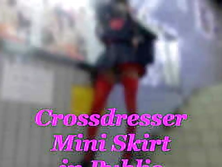 crossdresser mini skirt in public --gas station--
