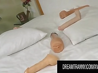 double toy stimulation leaves shemale bella atrix in complete satisfaction