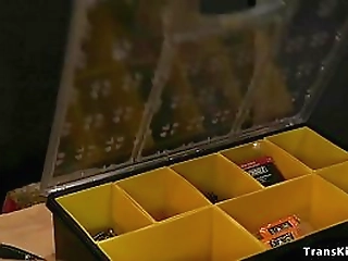 repairman ties and fucks shemale