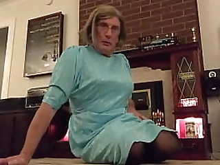 blue dress in lounge, featuring johanna clayton