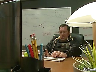 black shemale fucks colleague in office