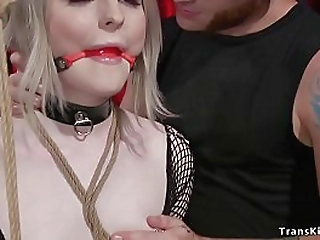 shemale in fishnets gets anal banged
