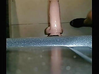 redhead ladyboy makes cameltoe out of her balls and jerks