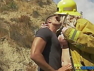 busty trans firefighter bareback rides
