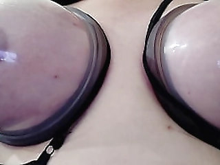 stunning shemale with brunette hair jerking off her big dick